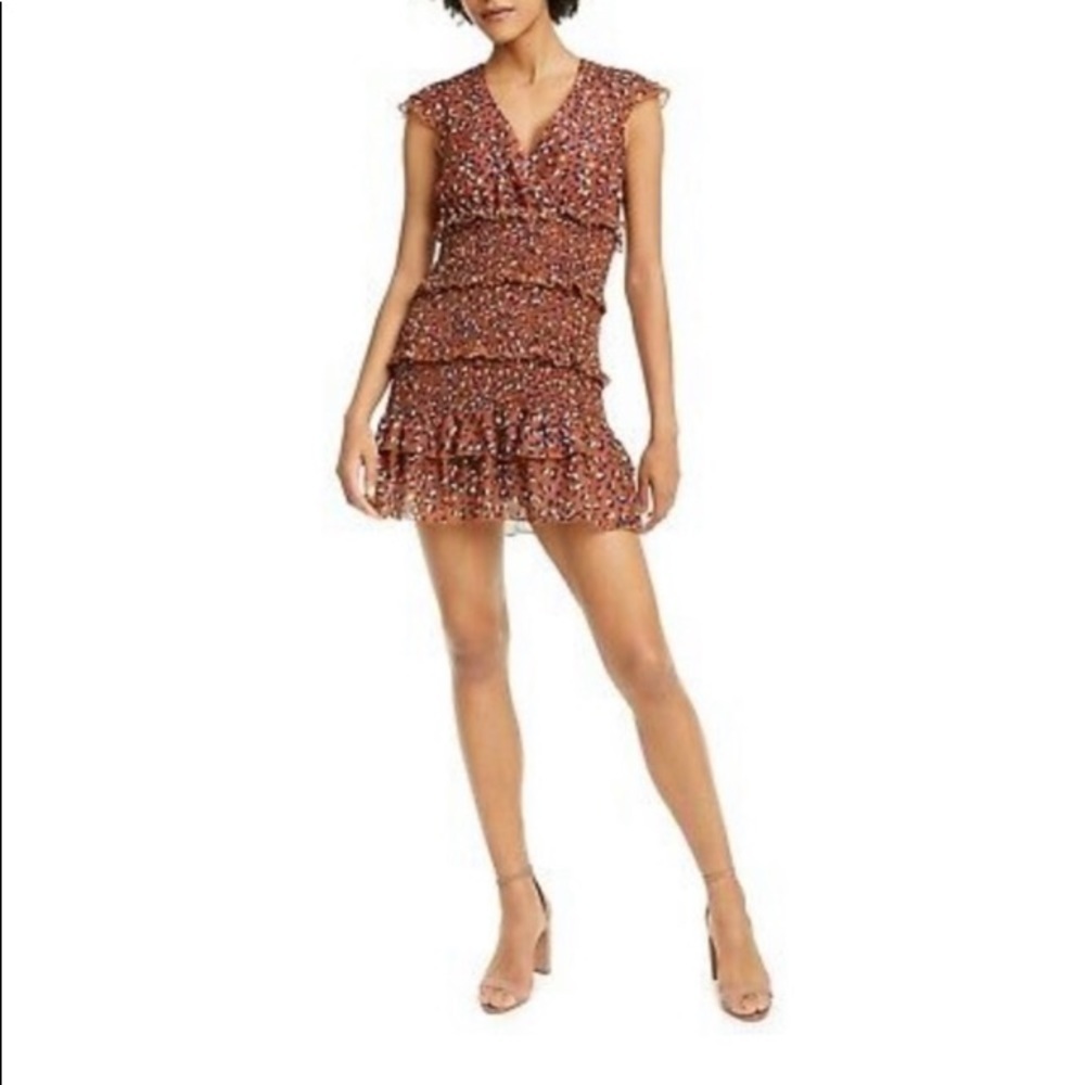 Foxiedox Mini Luna Animal Print Tiered Ruffle Dress M feminine cheetah leopard